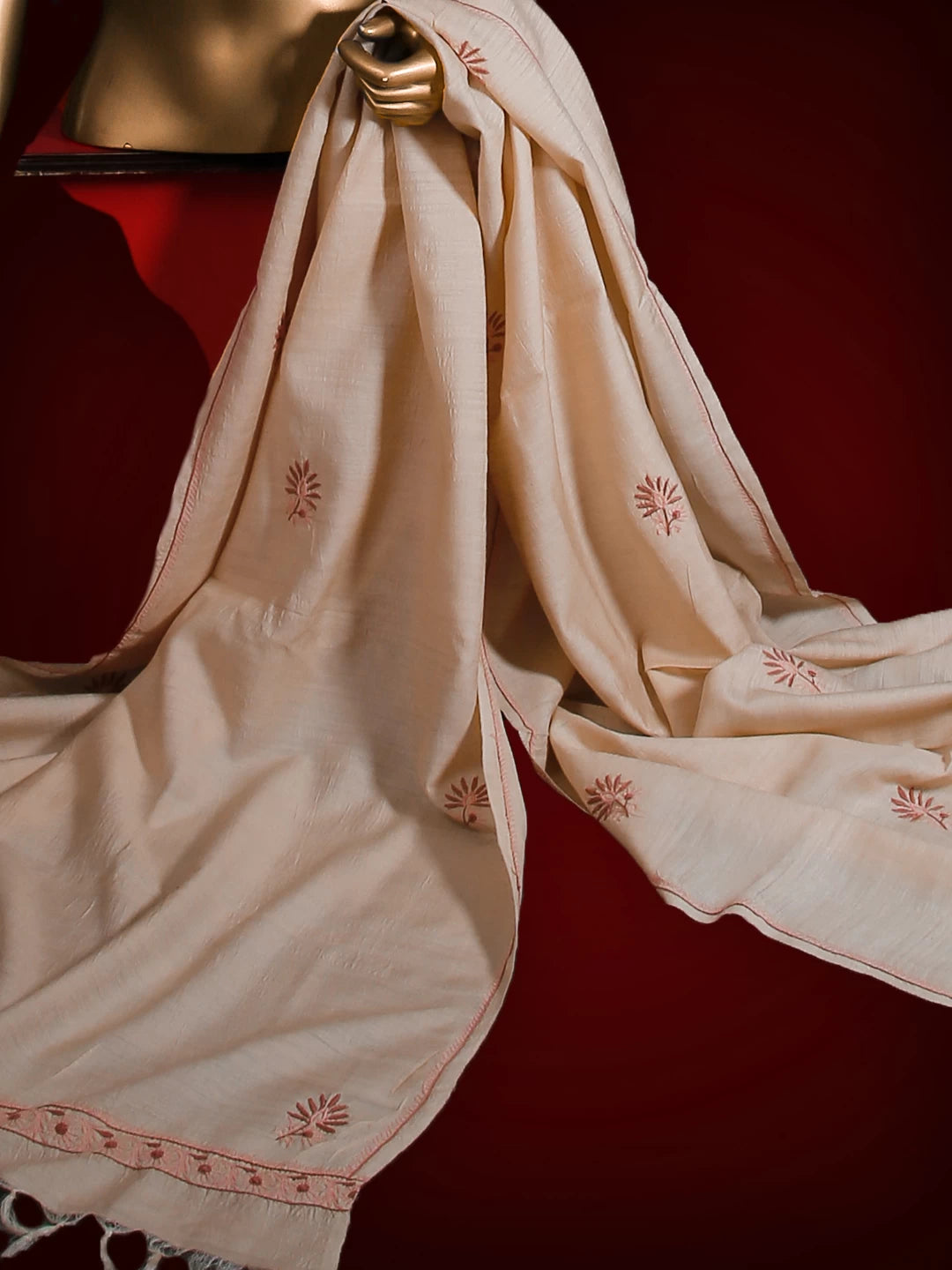 Ada Hand Embroidered Fawn Silk Lucknowi Chikankari Dupatta 01A313084