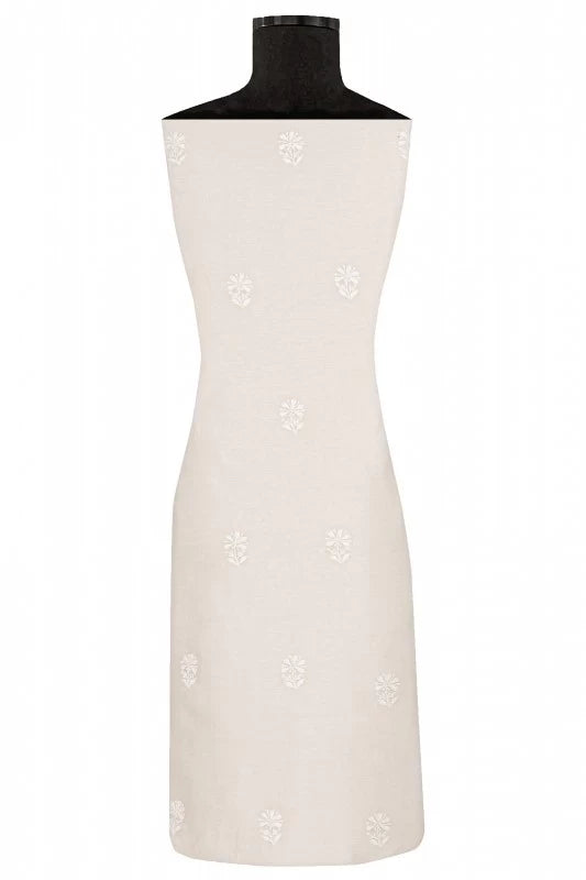 Ada Hand Embroidered Ivory White Chanderi Lucknowi Chikankari Unstitched Kurta Piece 01A17261