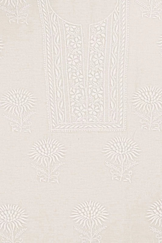 Ada Hand Embroidered Ivory White Chanderi Lucknowi Chikankari Unstitched Kurta Piece 01A17261