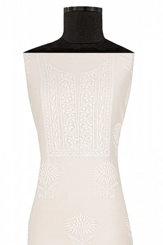 Ada Hand Embroidered Ivory White Chanderi Lucknowi Chikankari Unstitched Kurta Piece 01A17261