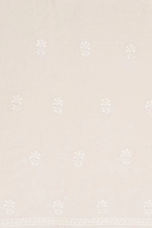 Ada Hand Embroidered Ivory White Chanderi Lucknowi Chikankari Unstitched Kurta Piece 01A17261