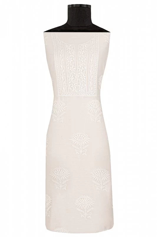 Ada Hand Embroidered Ivory White Chanderi Lucknowi Chikankari Unstitched Kurta Piece 01A17261