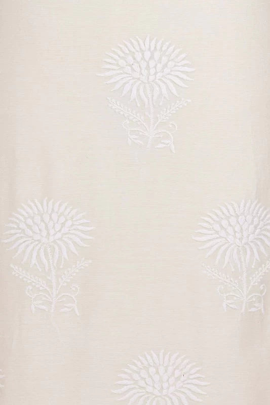 Ada Hand Embroidered Ivory White Chanderi Lucknowi Chikankari Unstitched Kurta Piece 01A17261