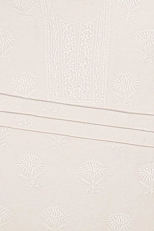 Ada Hand Embroidered Ivory White Chanderi Lucknowi Chikankari Unstitched Kurta Piece 01A17261