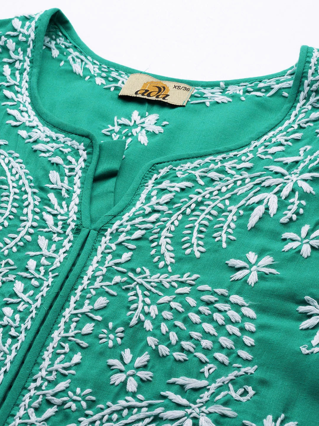 Ada Hand Embroidered Rama Green Cotton Lucknowi Chikankari Straight Kurta A411415