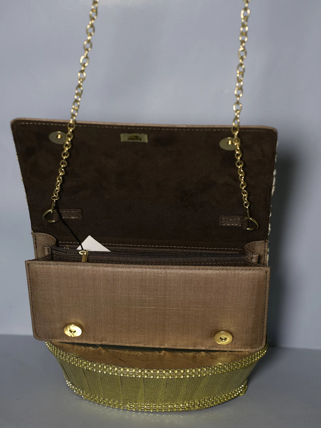 Ada Hand Embroidered Brown Silk Lucknowi Chikankari Clutch With Zari Work 01A518495