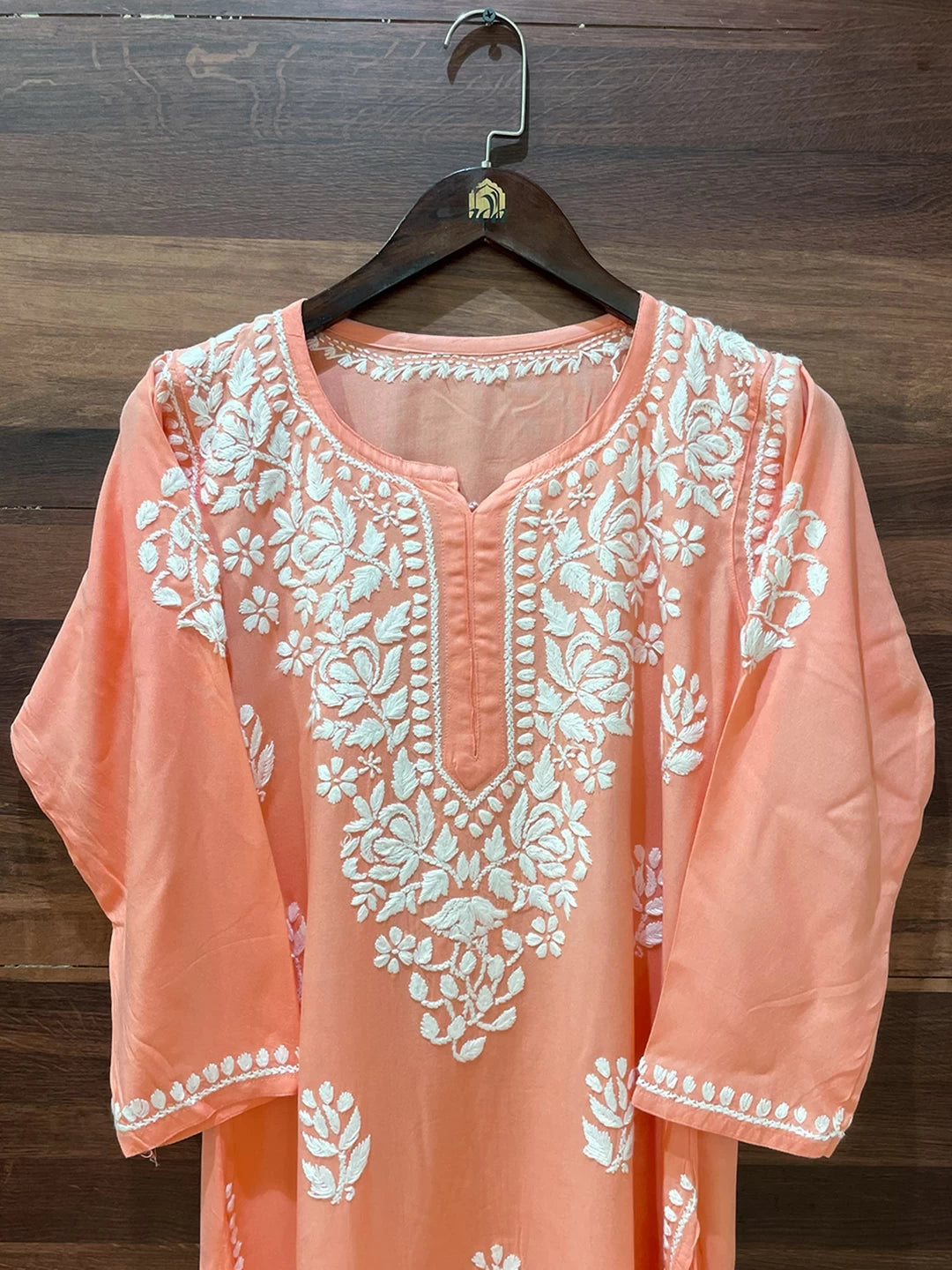 Ada Hand Embroidered Peach Rayon Lucknowi Chikankari Straight Kurta A411512