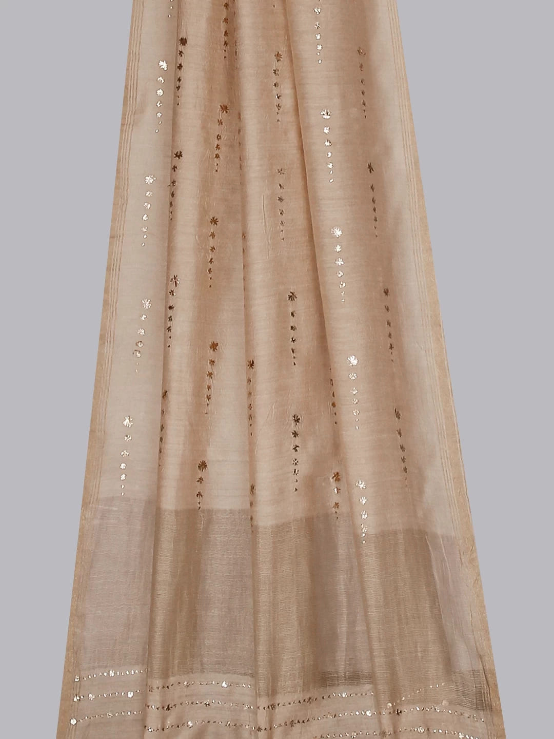 Ada Hand Embroidered Natural Fawn Tussar Silk Dupatta With Mukaish Work A581226