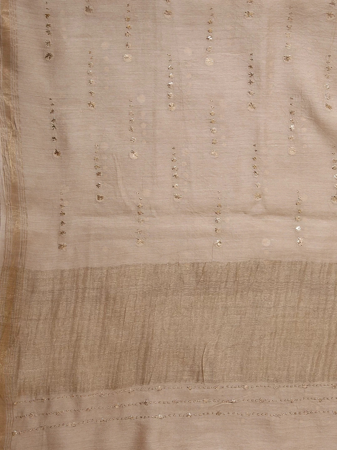 Ada Hand Embroidered Natural Fawn Tussar Silk Dupatta With Mukaish Work A581226