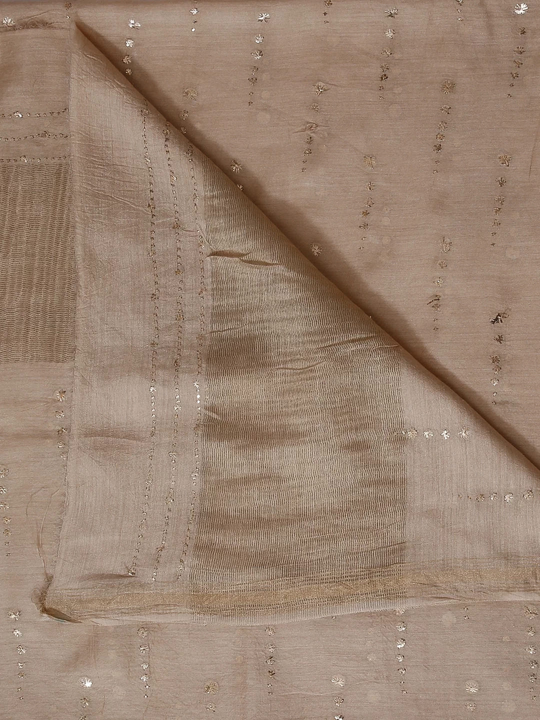 Ada Hand Embroidered Natural Fawn Tussar Silk Dupatta With Mukaish Work A581226