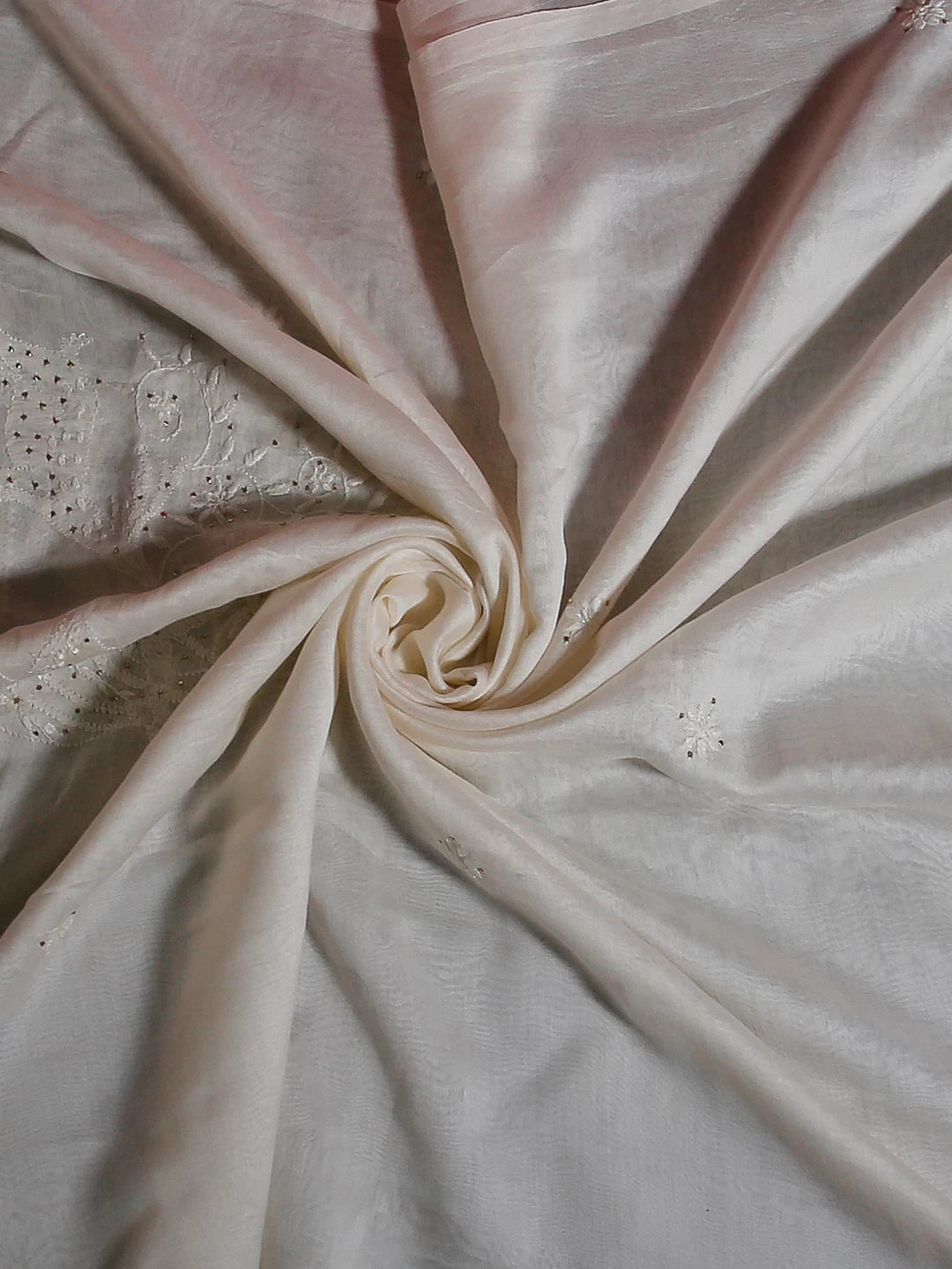Ada Hand Embroidered Ivory White Chanderi Chikankari Dupatta With Muqaish Work 01A497408