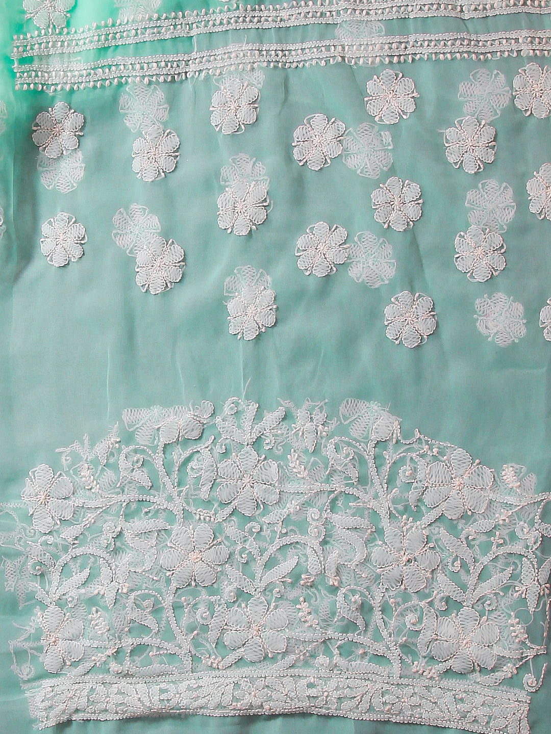 Ada Hand Embroidered Sea Green Georgette Lucknowi Chikankari Saree With Blouse 01A424885