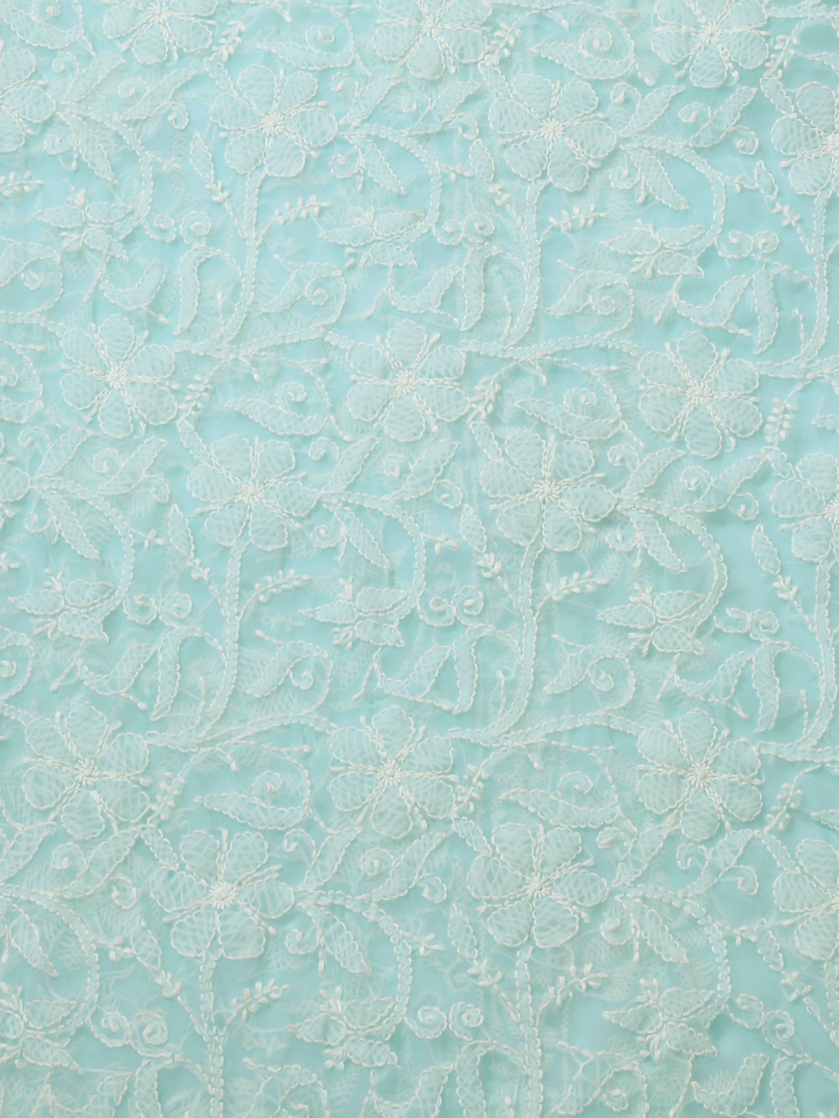 Ada Hand Embroidered Sea Green Georgette Lucknowi Chikankari Saree With Blouse 01A424885