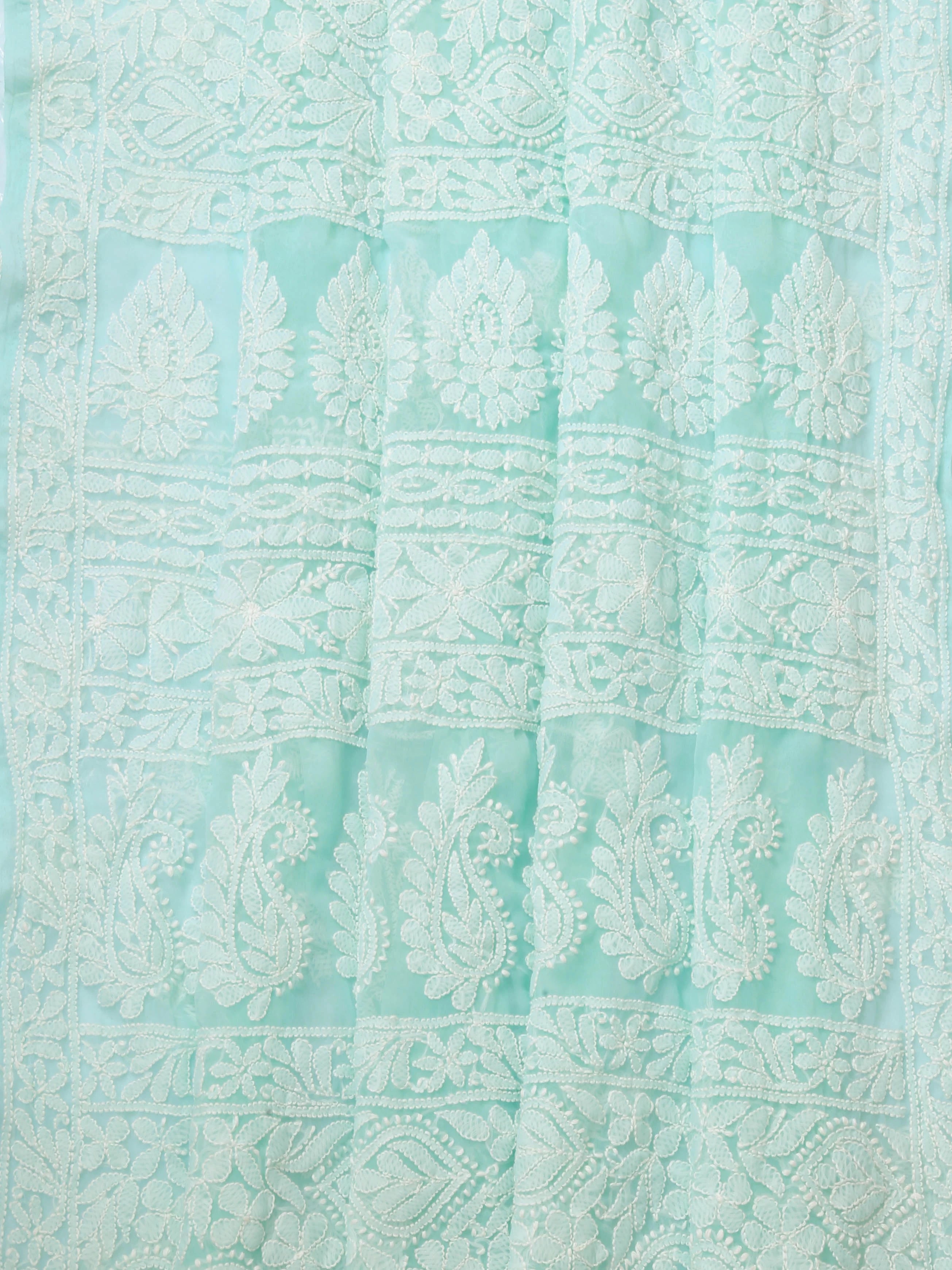 Ada Hand Embroidered Sea Green Georgette Lucknowi Chikankari Saree With Blouse 01A424885