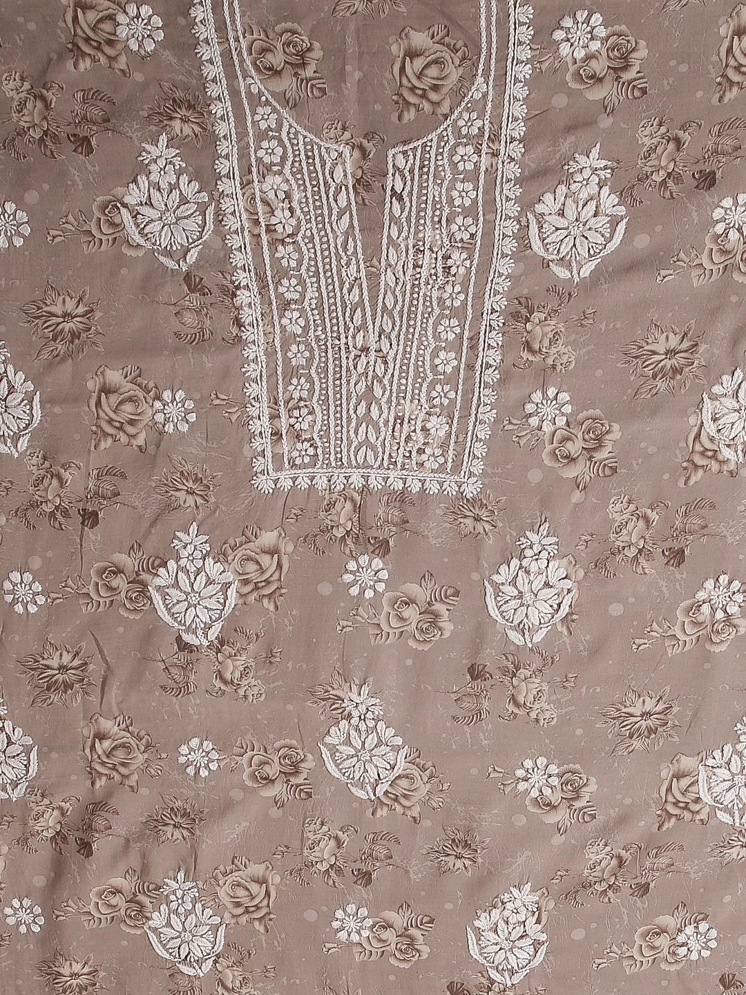 Ada Hand Embroidered Fawn Modal Floral Print Lucknowi Chikankari Unstitched Kurta Piece 01A466158