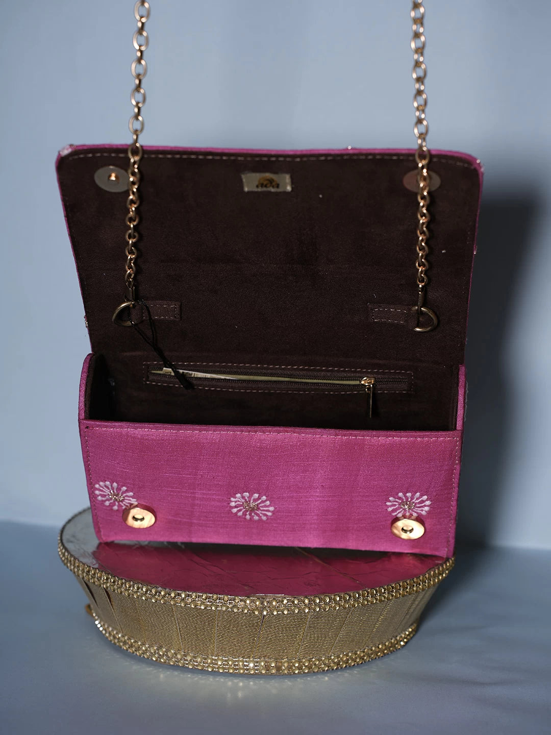 Ada Hand Embroidered Deep Pink Silk Lucknowi Chikankari Clutch With Zari Work 01A518532