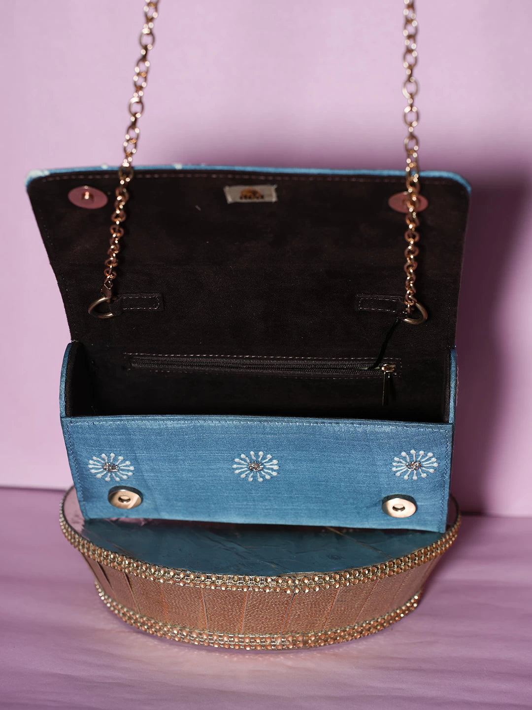 Ada Hand Embroidered Blue Silk Lucknowi Chikankari Clutch With Zari Work 01A506950