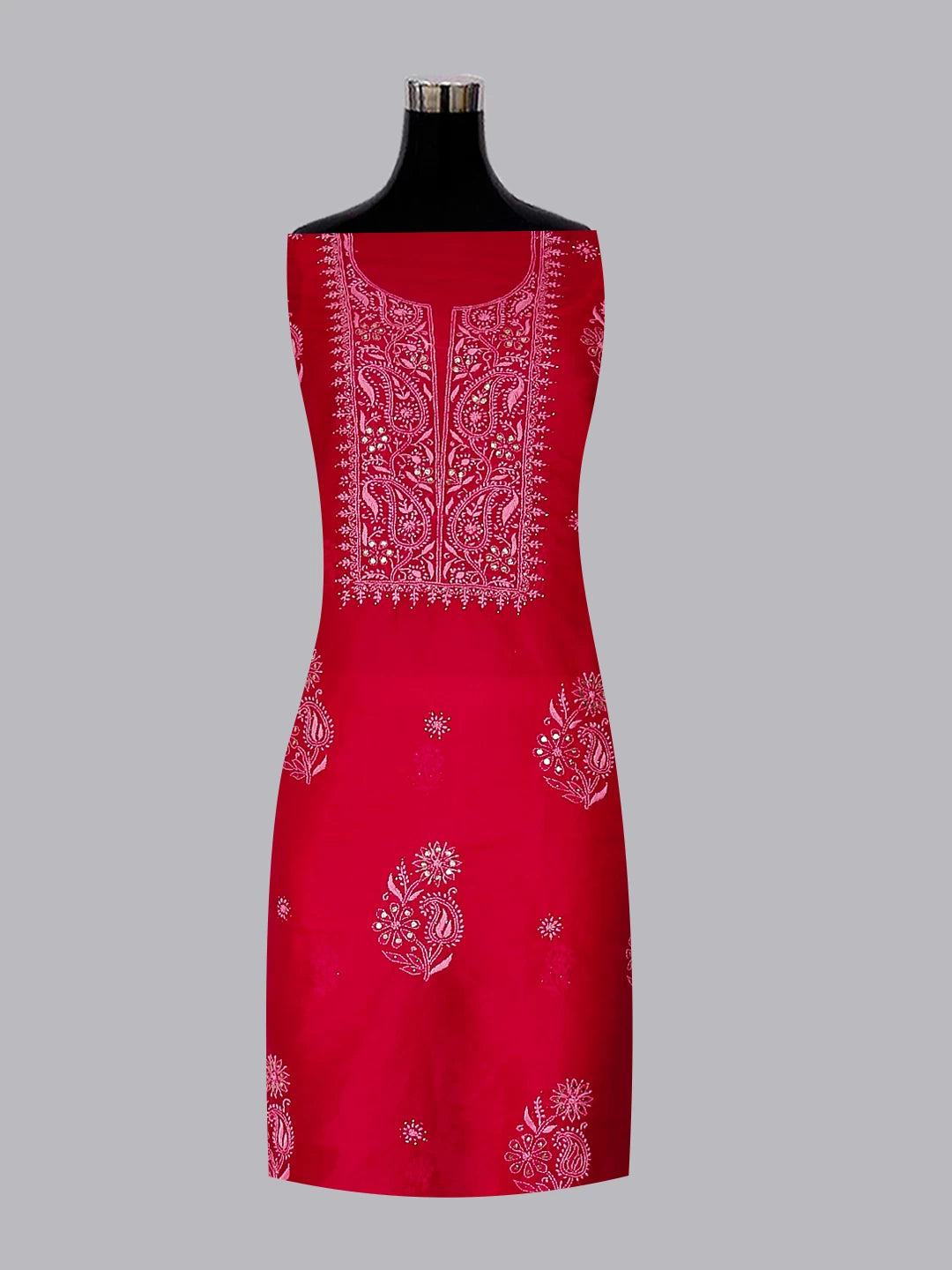 Ada Hand Embroidered Deep Pink Organza Lucknowi Chikankari Unstitched Kurta Dupatta Set With Muqaish Work 01A172381