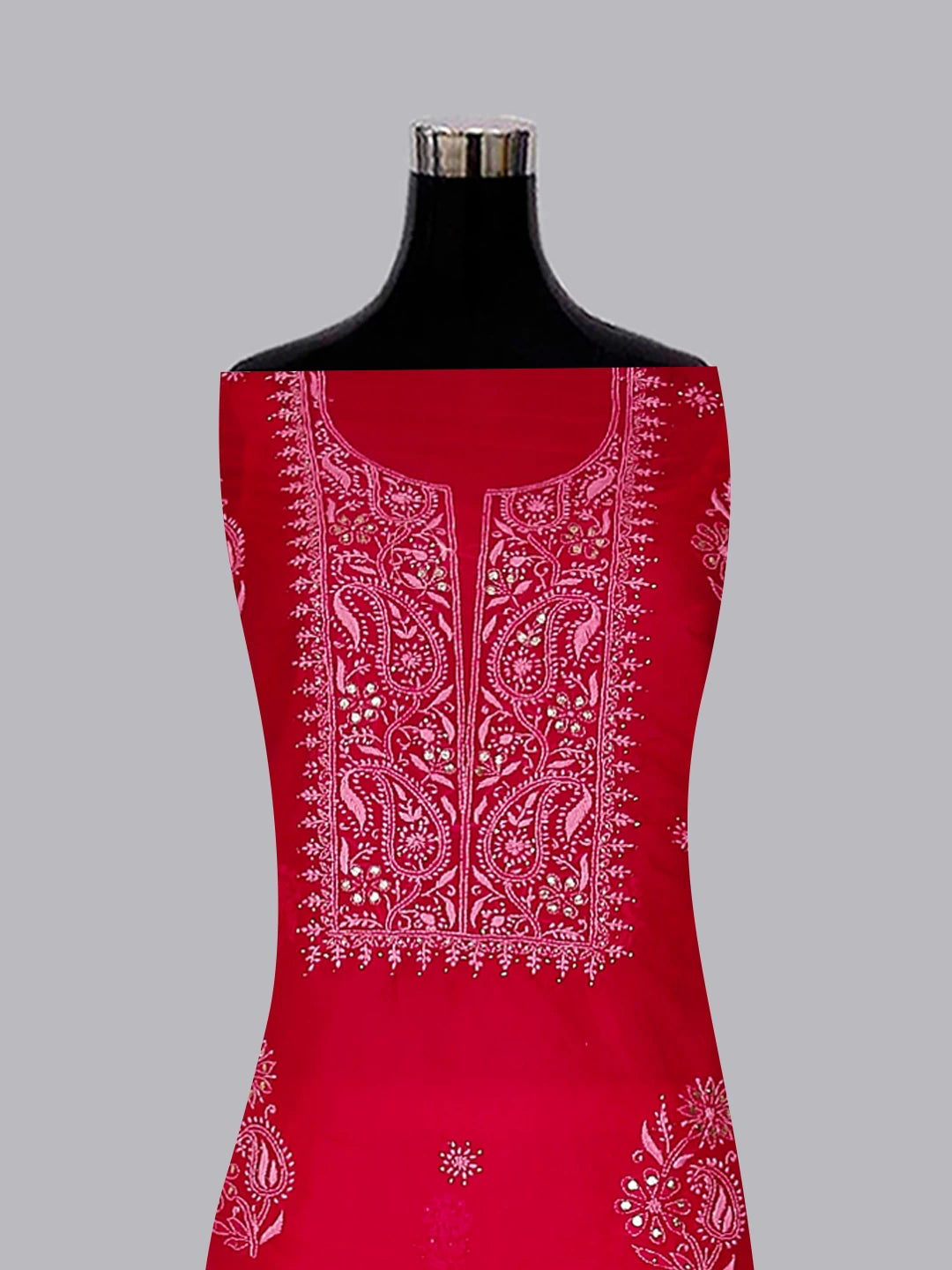 Ada Hand Embroidered Deep Pink Organza Lucknowi Chikankari Unstitched Kurta Dupatta Set With Muqaish Work 01A172381