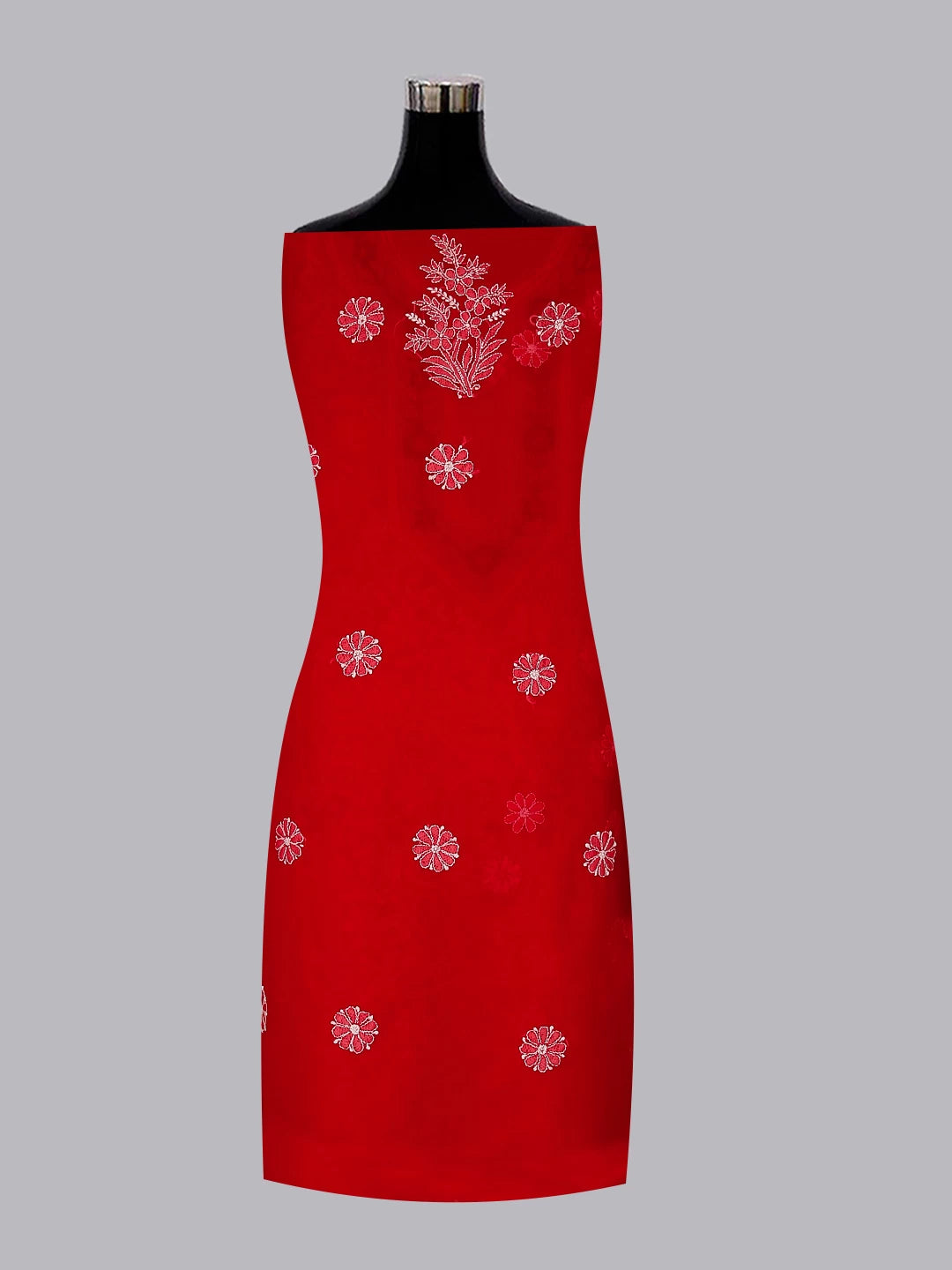 Ada Hand Embroidered Scarlet Red Georgette Lucknowi Chikankari Unstitched Suit Piece With Parsi Work 01A337808