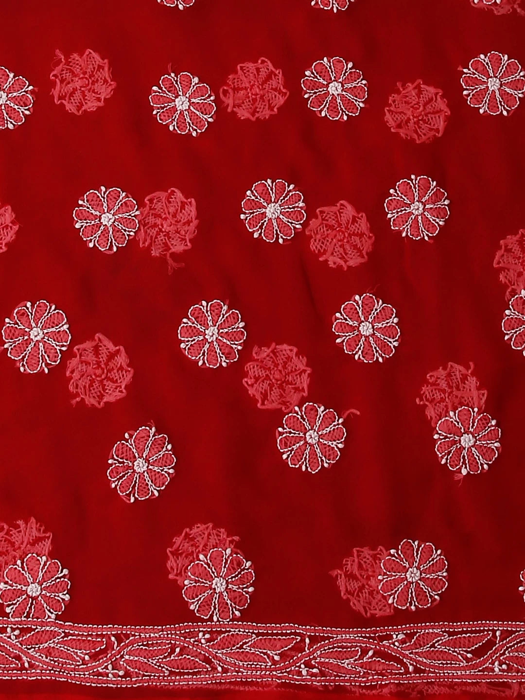 Ada Hand Embroidered Scarlet Red Georgette Lucknowi Chikankari Unstitched Suit Piece With Parsi Work 01A337808