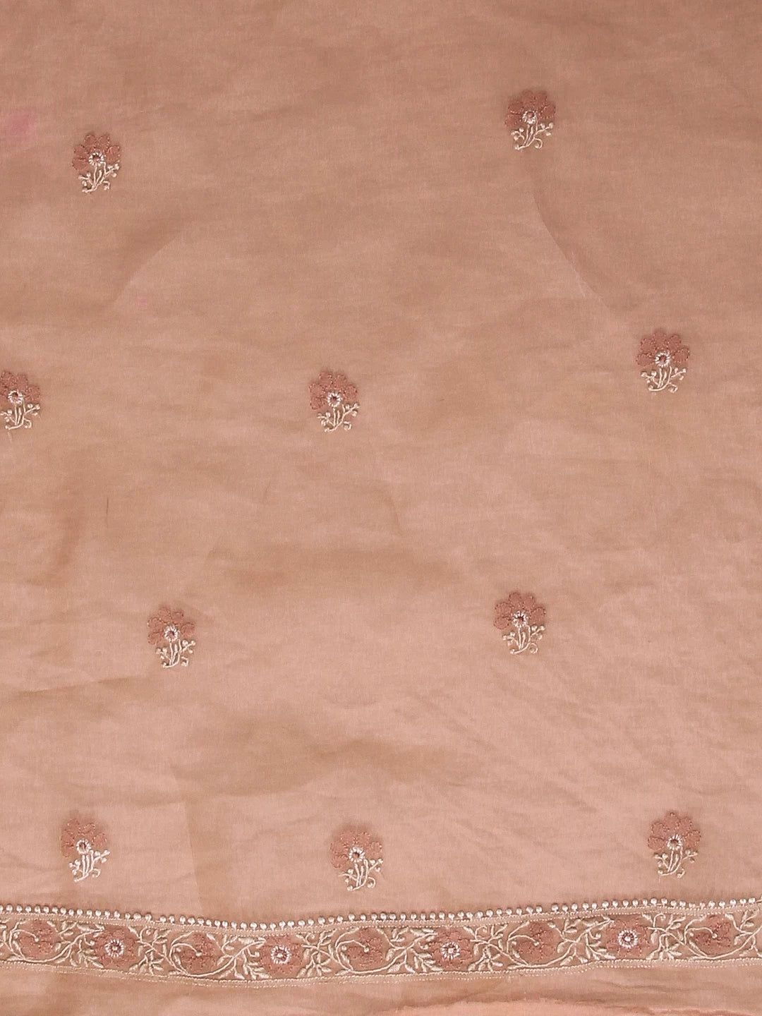 Ada Hand Embroidered Latte Fawn Organza Lucknowi Chikankari Unstitched Kurta Dupatta Set 01A512198