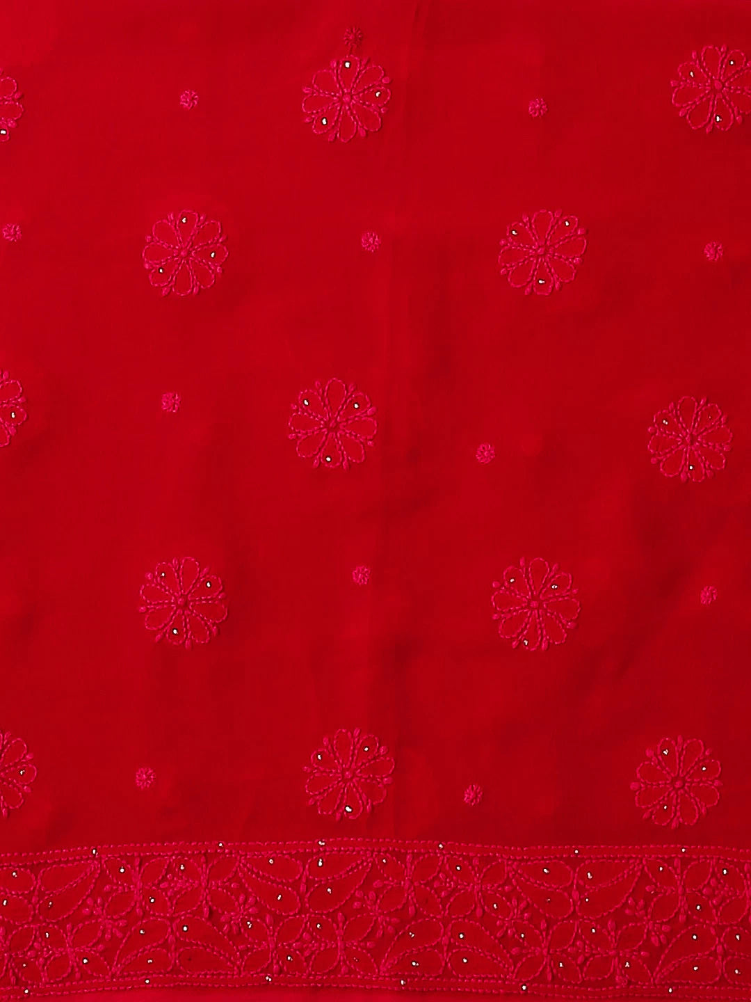 Ada Hand Embroidered Deep Pink Viscose Georgette Lucknowi Chikankari Unstitched Kurta Dupatta Set With Muqaish Work 01A488362