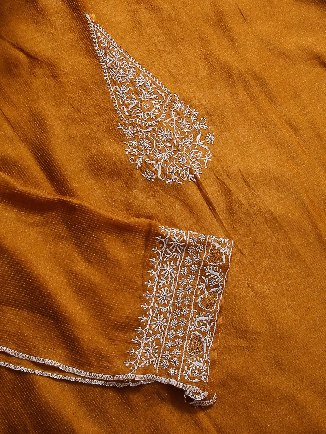 Ada Hand Embroidered Mustard Chanderi Lucknowi Chikankari Semi stitched Men's Kurta Piece 01A441027