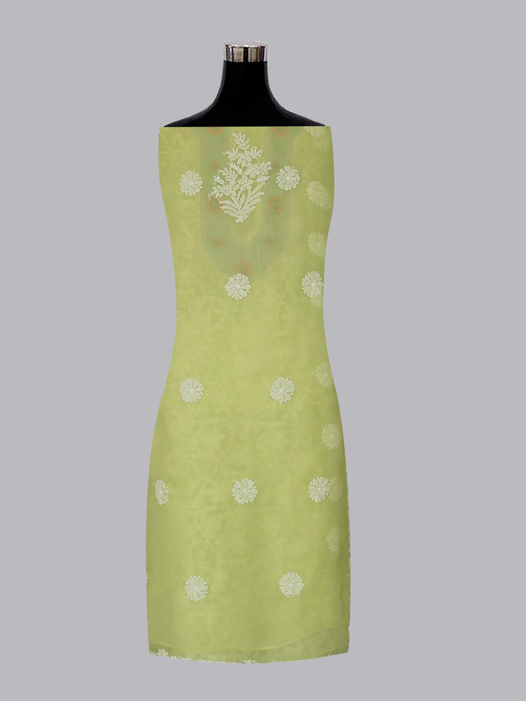 Ada Hand Embroidered Lime Green Georgette Lucknowi Chikankari Unstitched Suit Piece With Parsi Work 01A511504