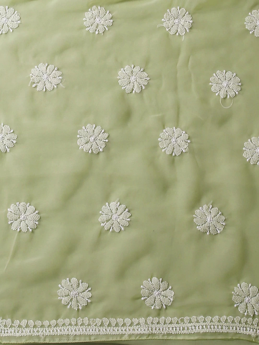 Ada Hand Embroidered Lime Green Georgette Lucknowi Chikankari Unstitched Suit Piece With Parsi Work 01A511504