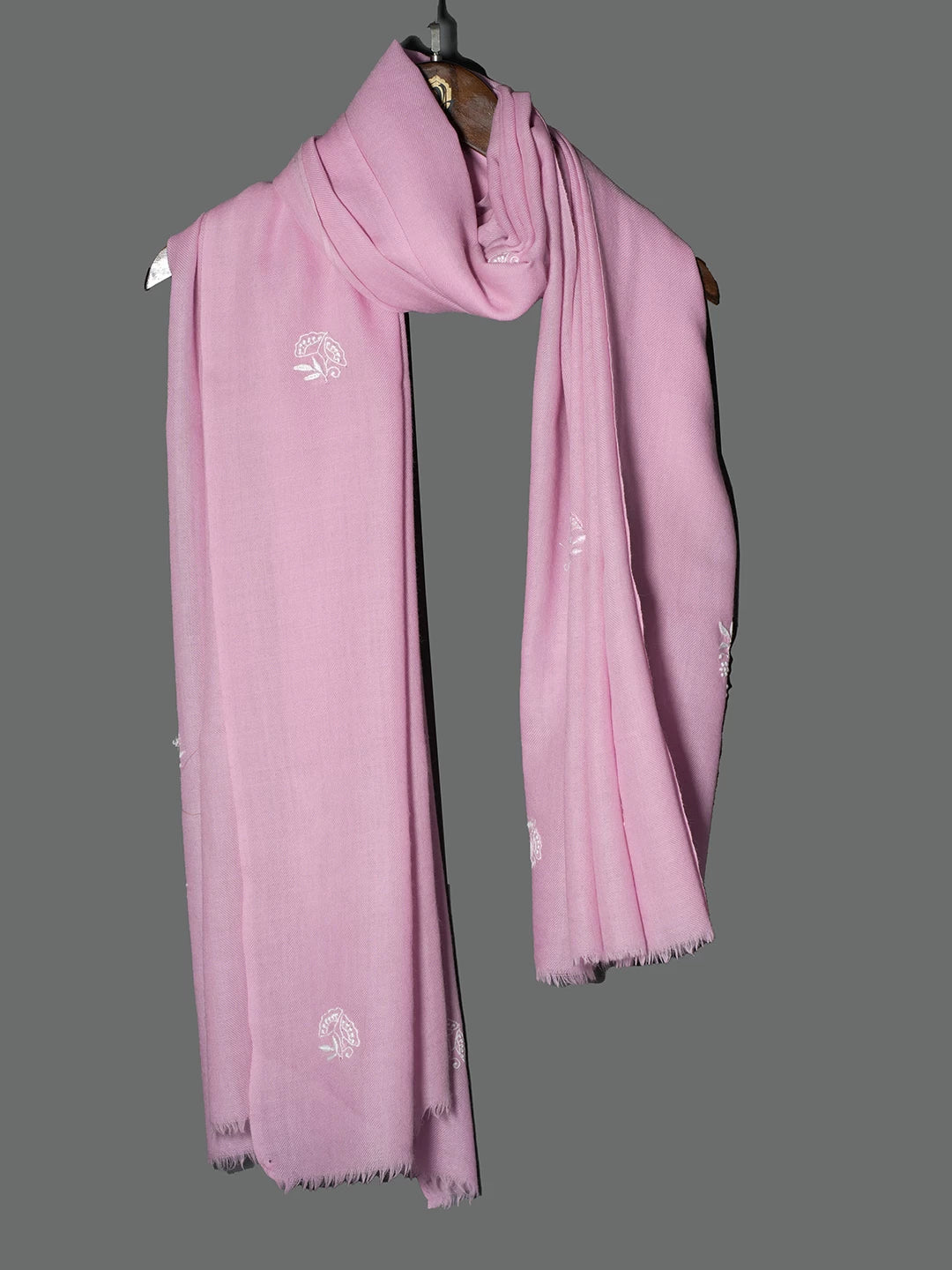 Ada Hand Embroidered Pink Woolen Lucknowi Chikankari Unisex Shawl 220114569
