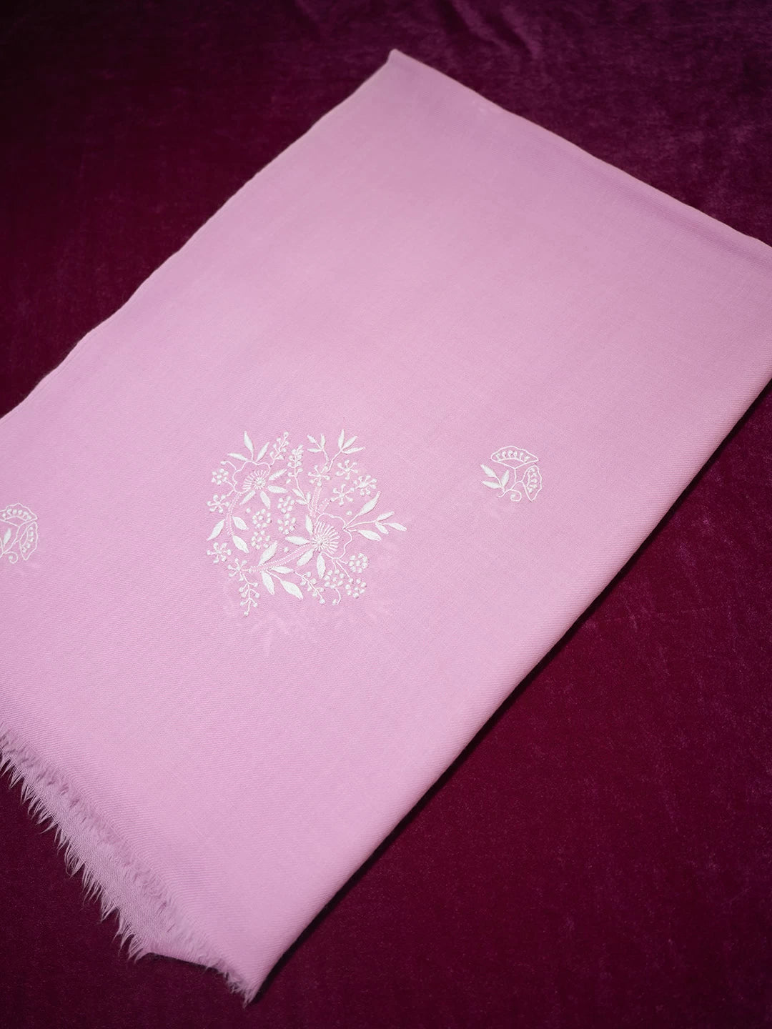 Ada Hand Embroidered Pink Woolen Lucknowi Chikankari Unisex Shawl 220114569
