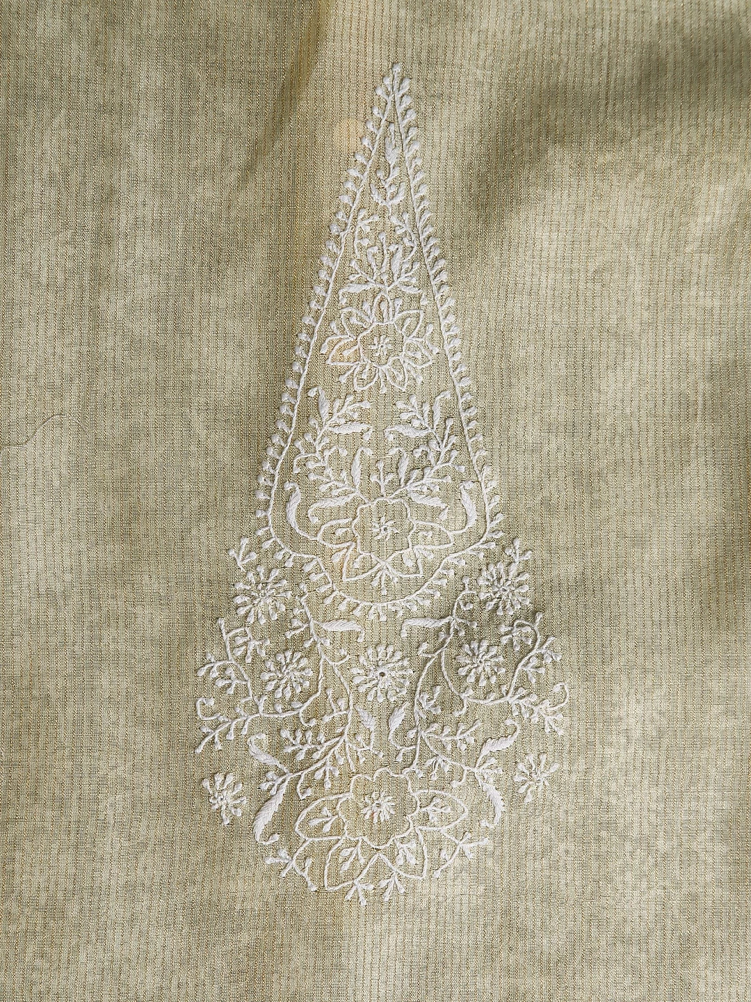 Ada Hand Embroidered Lemon Chanderi Lucknowi Chikankari Semi stitched Men's Kurta Piece 01A499674