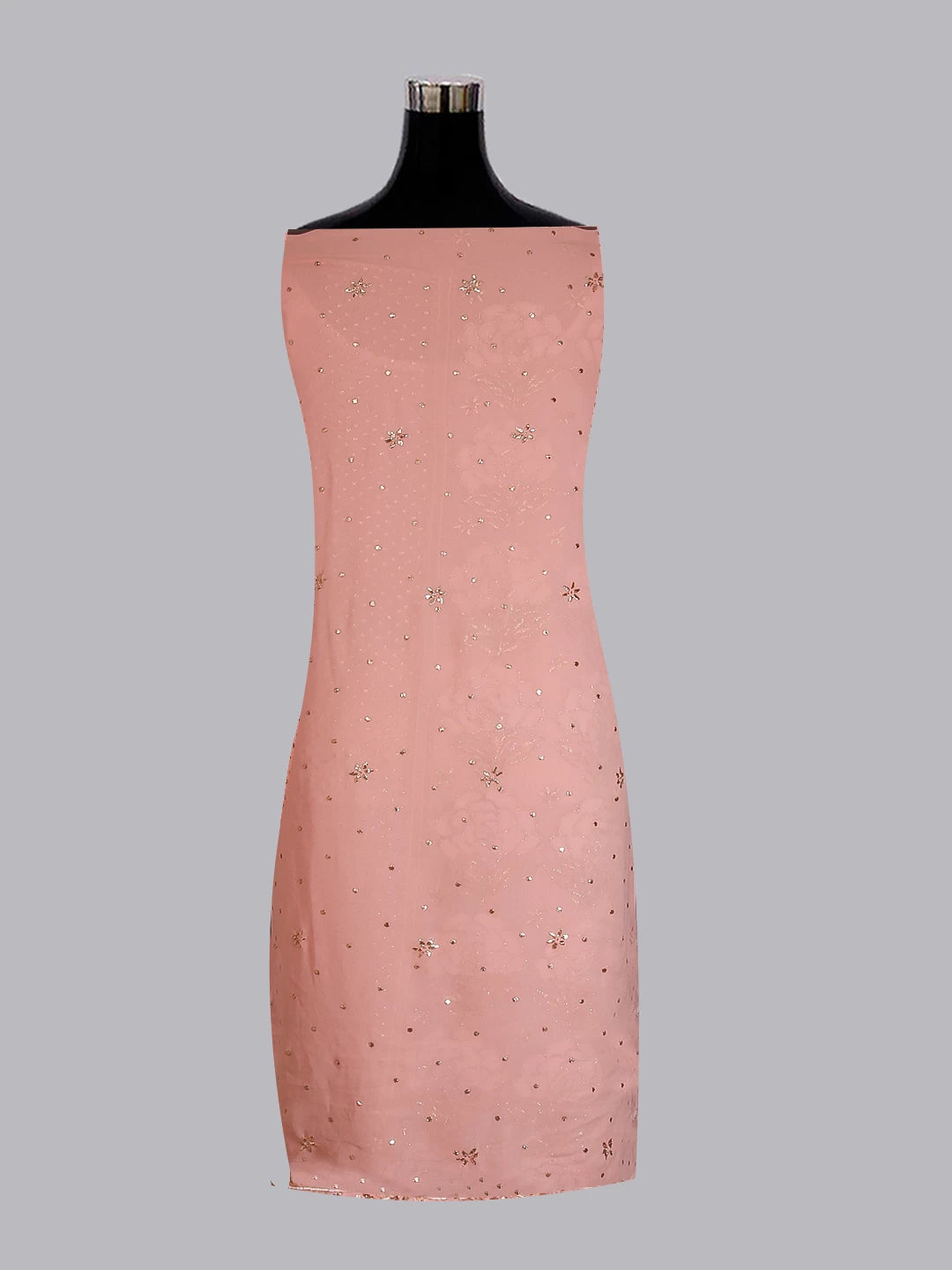 Ada Hand Embroidered Peach Pure Georgette Lucknowi Chikankari Unstitched Kurta Dupatta Set With Pearl Work 01A478284