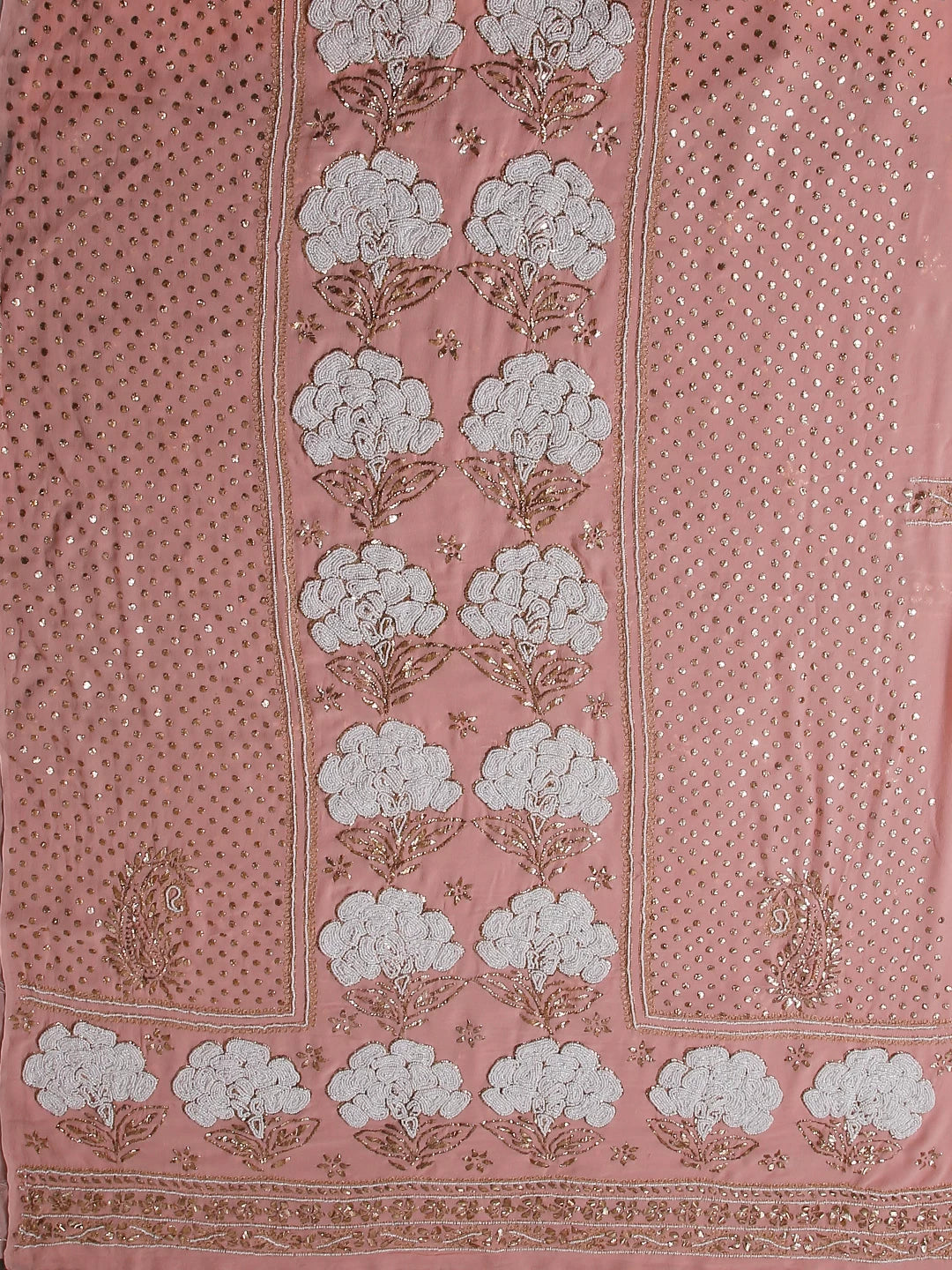 Ada Hand Embroidered Peach Pure Georgette Lucknowi Chikankari Unstitched Kurta Dupatta Set With Pearl Work 01A478284