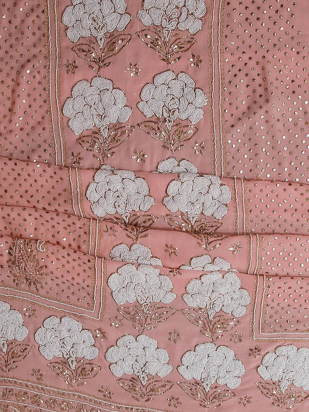 Ada Hand Embroidered Peach Pure Georgette Lucknowi Chikankari Unstitched Kurta Dupatta Set With Pearl Work 01A478284