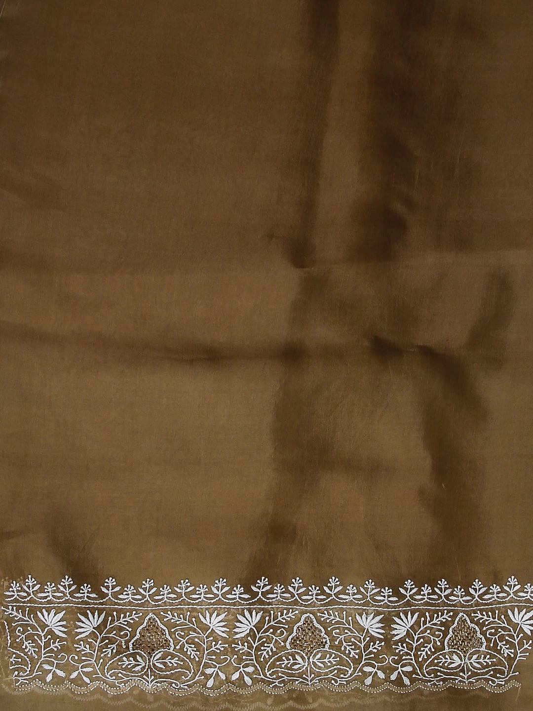 Ada Hand Embroidered Nutty Brown Organza Lucknowi Chikankari Saree With Blouse And Zari Work 01A524154