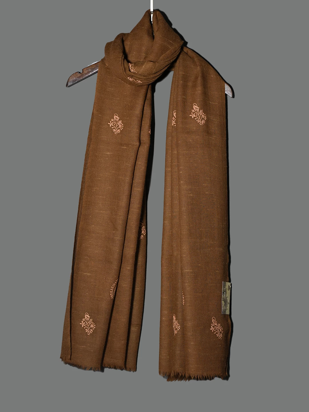 Ada Hand Embroidered Brown Woolen Lucknowi Chikankari Stole 2845377