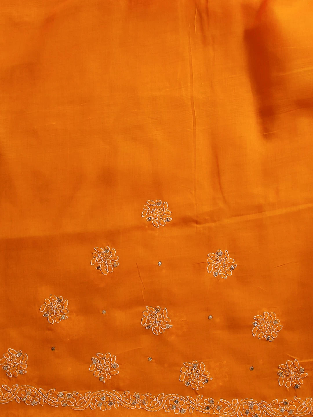 Ada Hand Embroidered Mustard Cotton Lucknowi Chikankari Saree With Blouse And Mukaish Work 01A237035