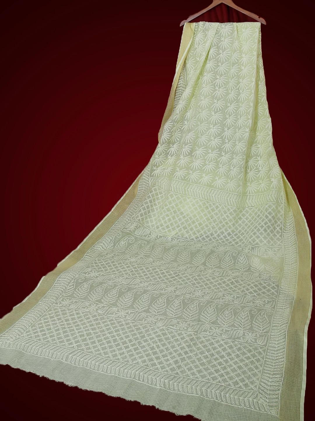 Ada Hand Embroidered Pista Green Kota Lucknowi Chikankari Saree With Blouse 01A525499