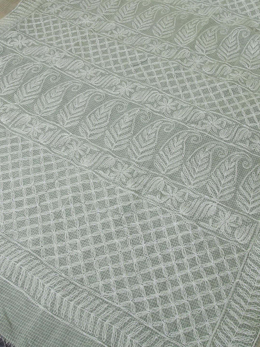 Ada Hand Embroidered Pista Green Kota Lucknowi Chikankari Saree With Blouse 01A525499