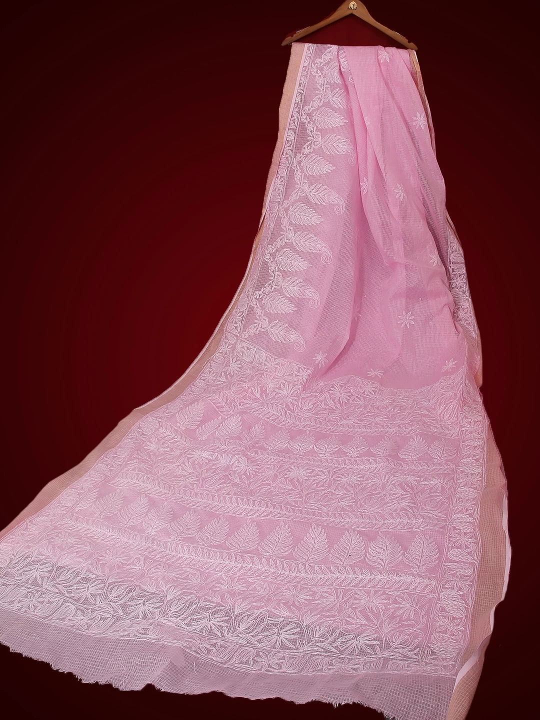 Ada Hand Embroidered Pink Kota Lucknowi Chikankari Saree With Blouse 01A525403