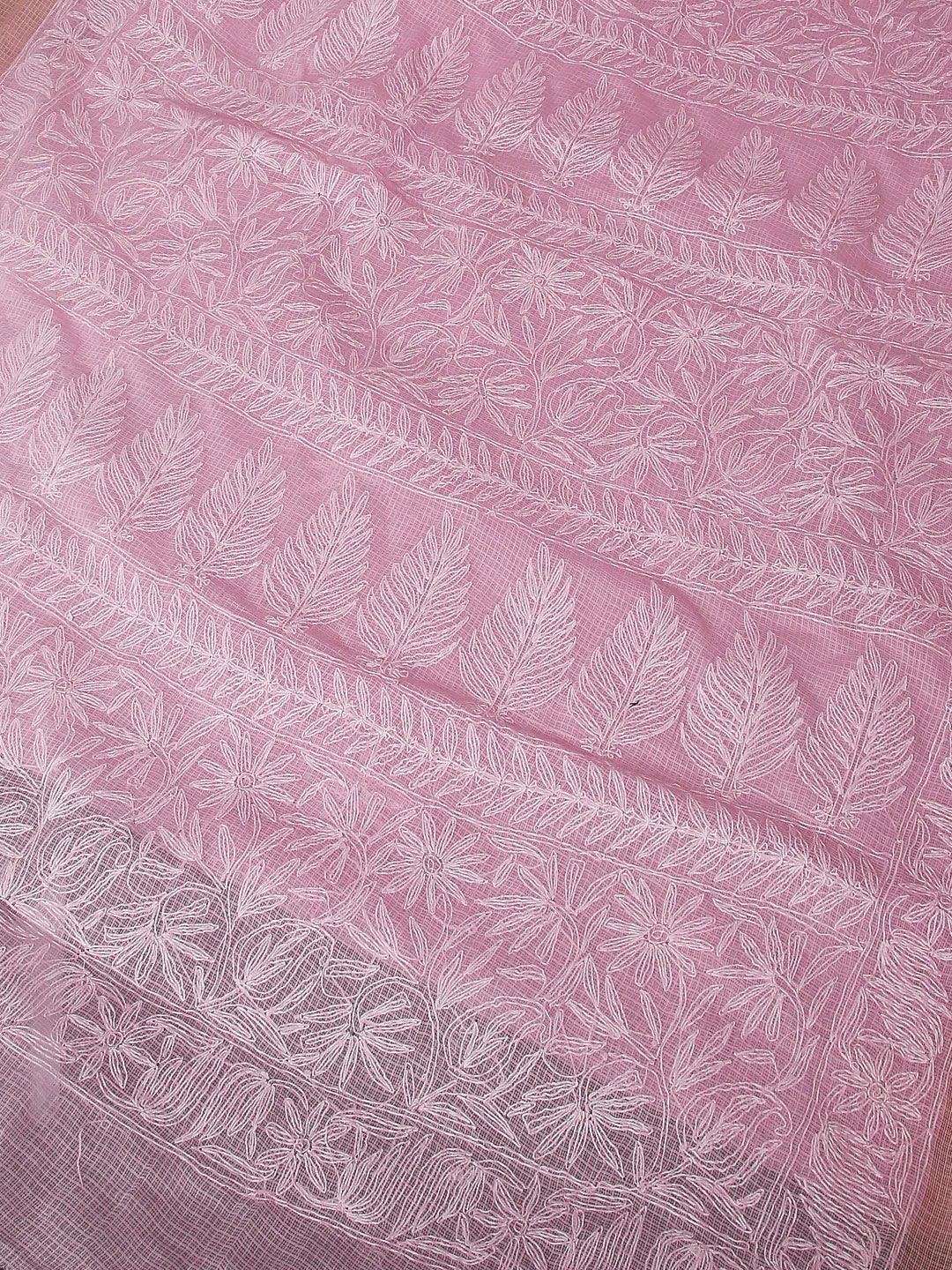 Ada Hand Embroidered Pink Kota Lucknowi Chikankari Saree With Blouse 01A525403