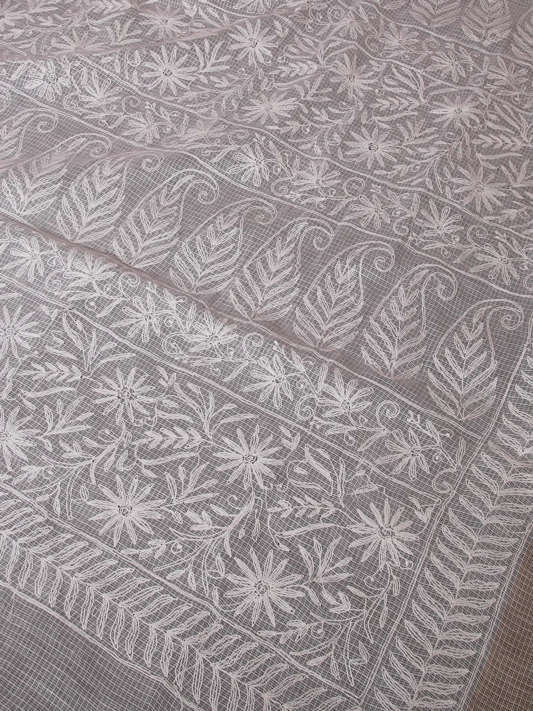 Ada Hand Embroidered White Kota Lucknowi Chikankari Saree With Blouse 01A525484