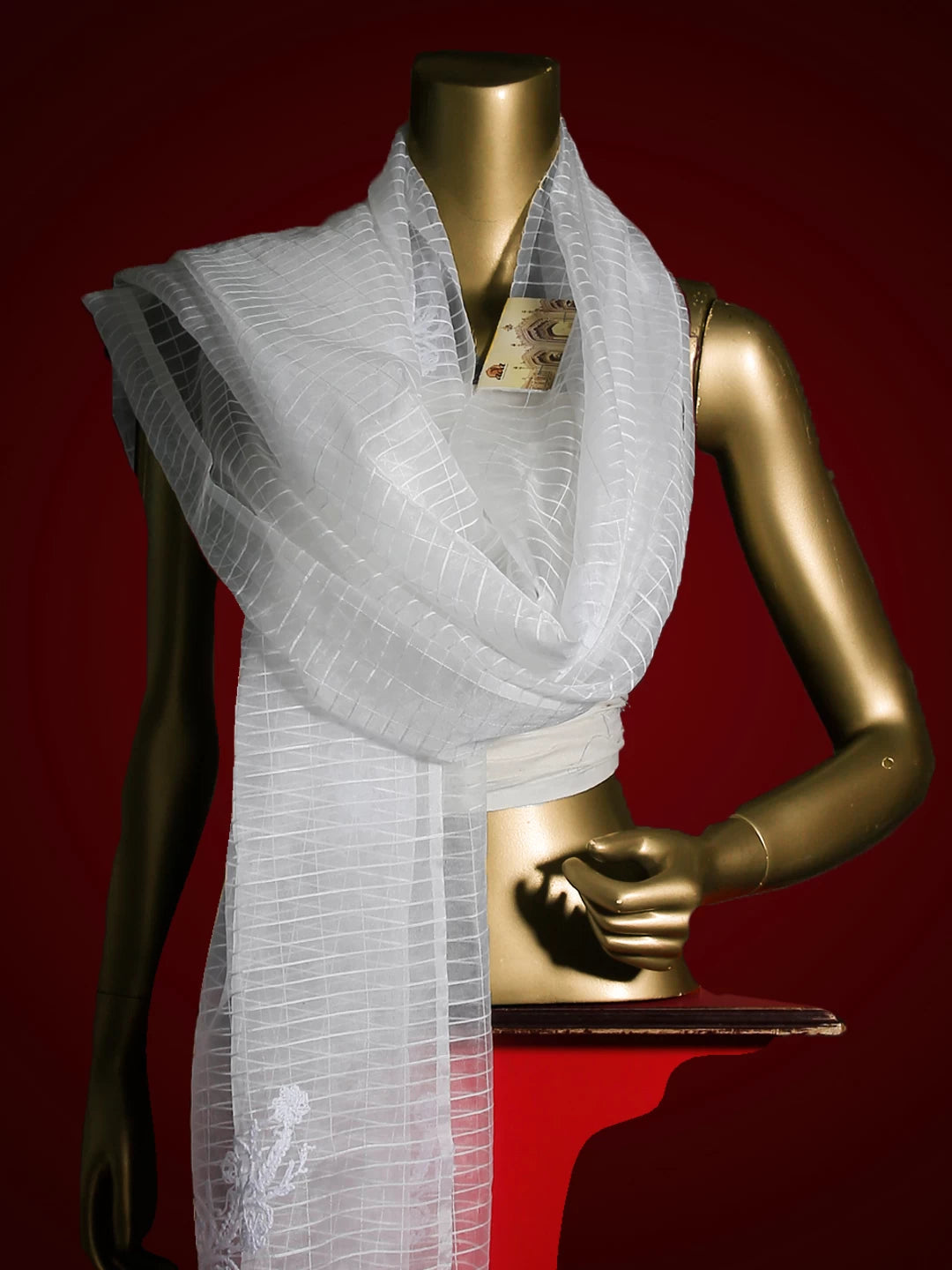 Ada Hand Embroidered Off White Organza Lucknowi Chikankari Dupatta 01A80348
