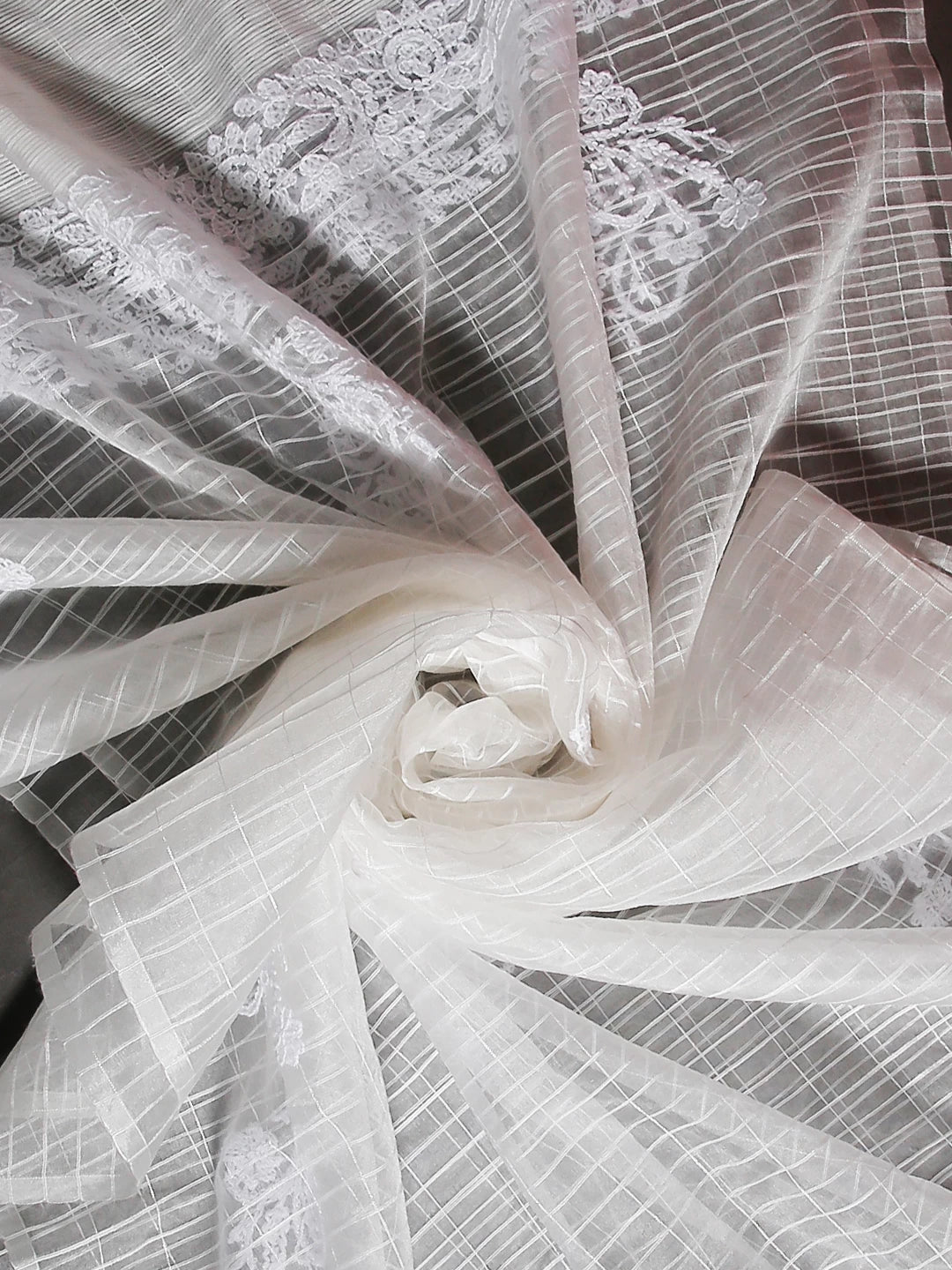Ada Hand Embroidered Off White Organza Lucknowi Chikankari Dupatta 01A80348