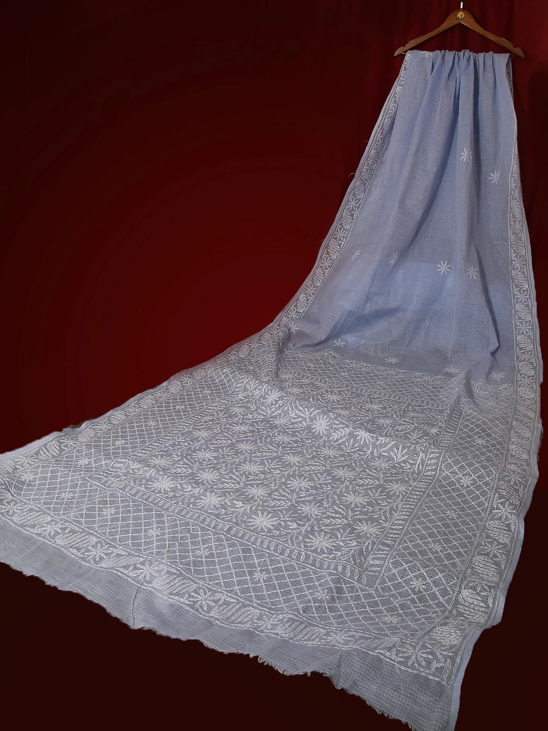 Ada Hand Embroidered Blue Kota Cotton Lucknowi Chikankari Saree With Blouse 01A525460
