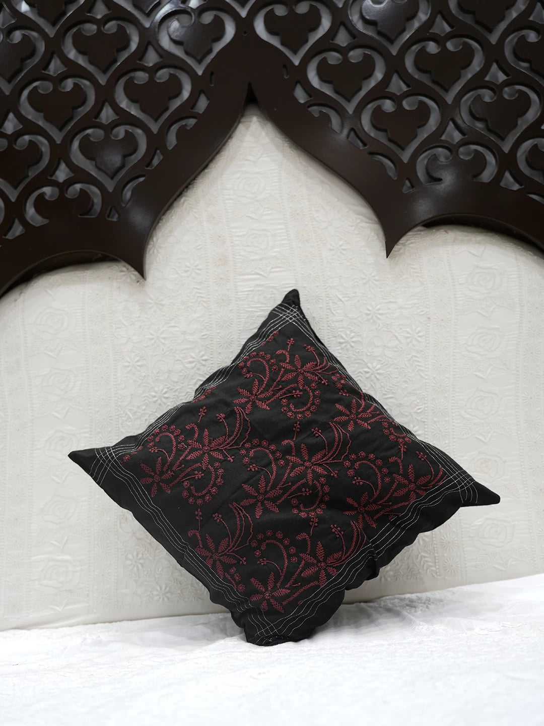 Ada Hand Embroidered Black Cotton Lucknowi Chikankari Cushion Cover 01A452407