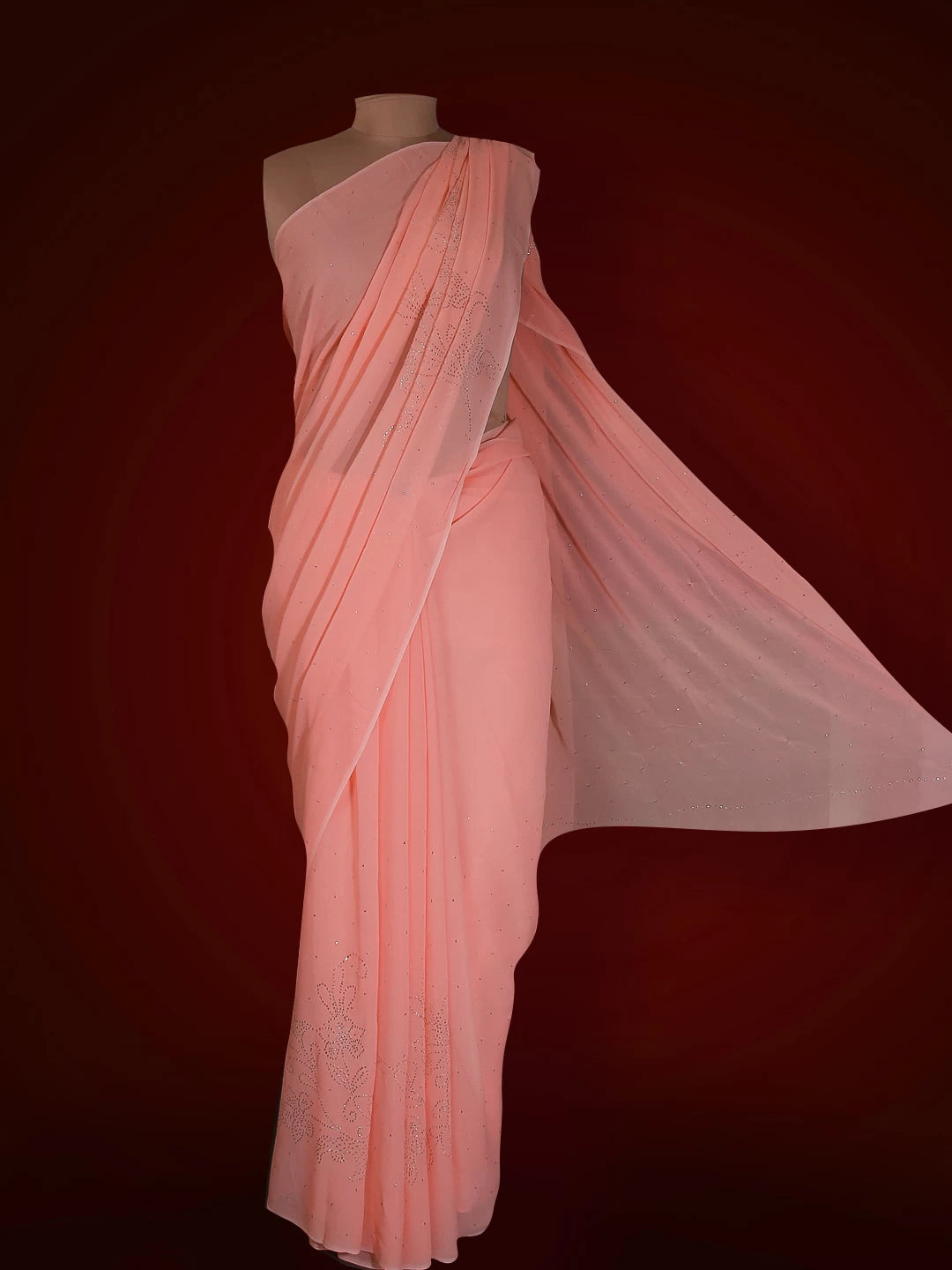 Ada Hand Embroidered Georgia Peach Georgette Lucknowi Chikankari Saree/Blouse With Muqaish Work 01A243689
