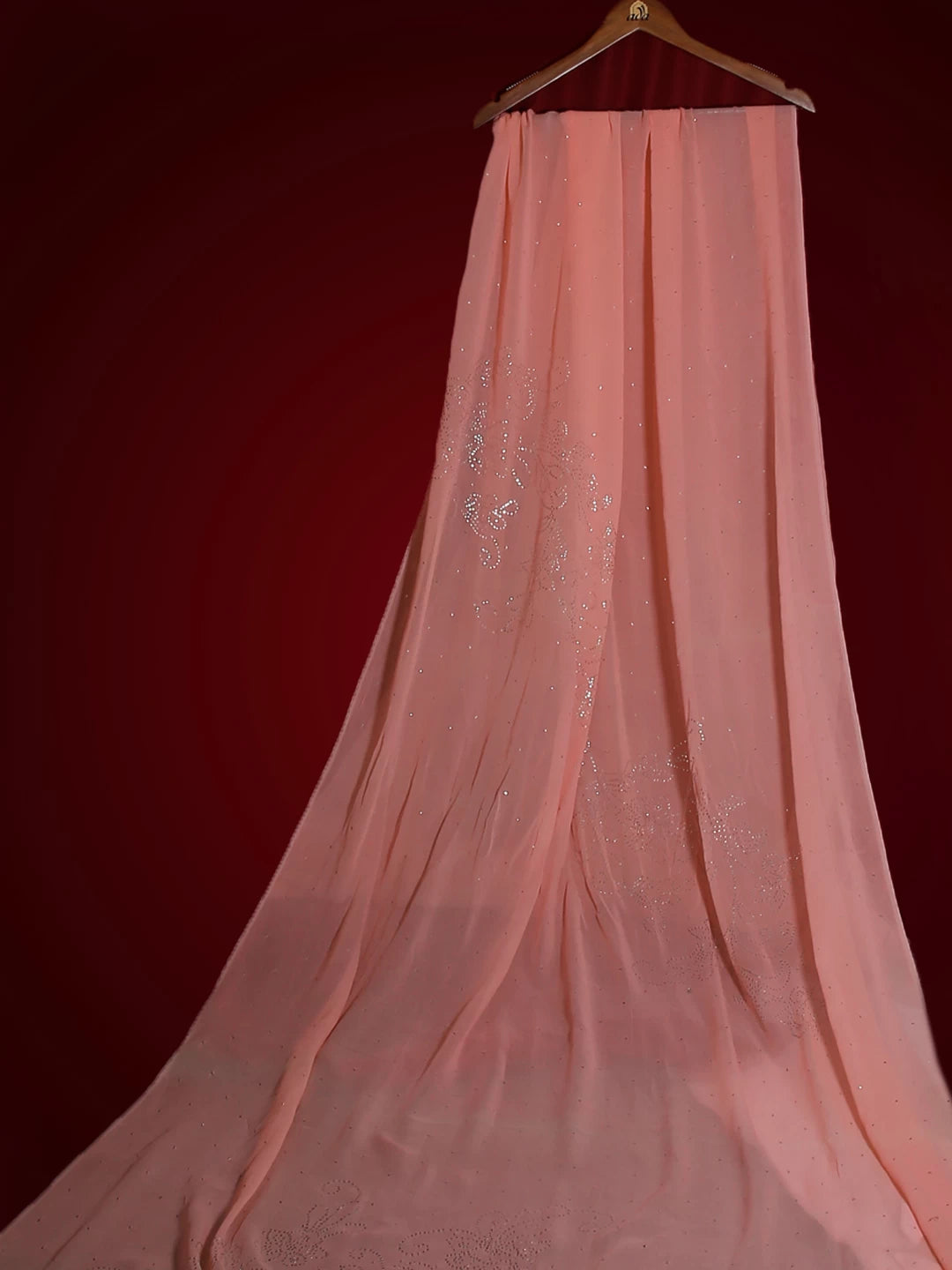 Ada Hand Embroidered Georgia Peach Georgette Lucknowi Chikankari Saree/Blouse With Muqaish Work 01A243689